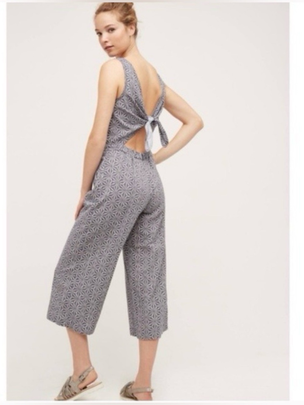 ANTHRO Elevenses Small Geometric Boho Festival Cut Out Wide Leg Crop Jumpsuit